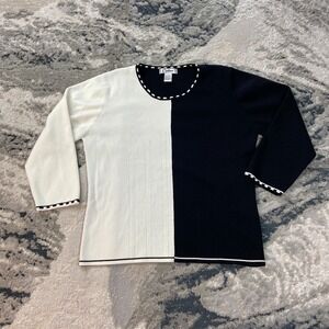 Vintage Carducci Sweater Womens Large Black White Colorblock Rayon Tight Knit